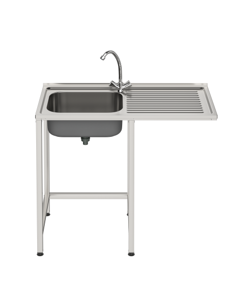 Fregadero bajo barra 1 seno y 1 escurridor y grifo dos aguas industrial acero inoxidable y hueco lavavasos 1000 x 500 x 850 mm