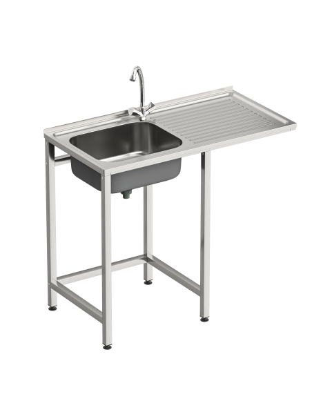 Fregadero bajo barra 1 seno y 1 escurridor y grifo dos aguas industrial acero inoxidable y hueco lavavasos 1000 x 500 x 850 mm