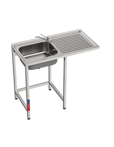 Fregadero bajo barra 1 seno y 1 escurridor y grifo dos aguas industrial acero inoxidable y hueco lavavasos 1000 x 500 x 850 mm