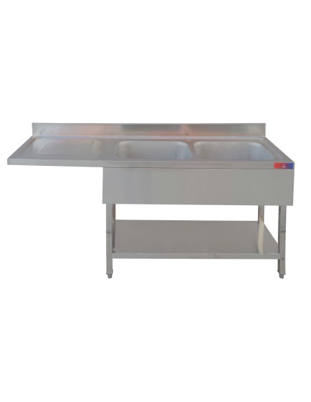 Fregadero industrial de acero inoxidable 2 senos 1 escurridor y hueco lavavajillas 1600 x 600 x 850 + 100 mm