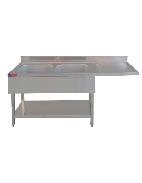 Fregadero industrial de acero inoxidable 2 senos 1 escurridor y hueco lavavajillas 1600 x 600 x 850 + 100 mm