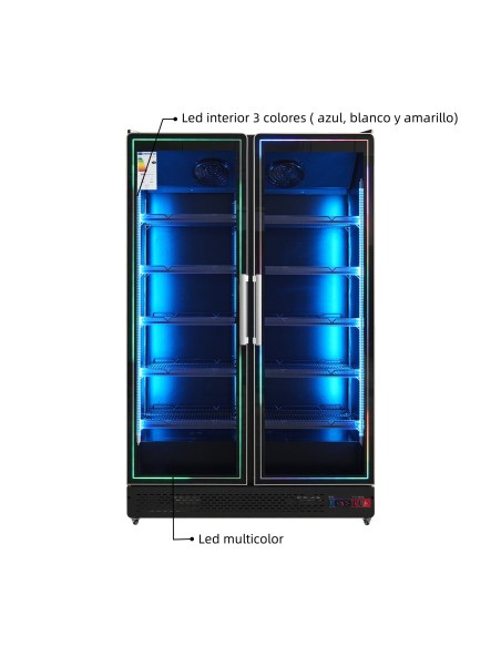 Armario expositor para bebidas refrigeradas Subzero 2 puerrta, gran capacidad 1253 x 710 x 2050 mm