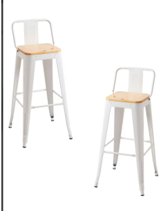 taburete de bar de metal blanco mate con asiento de...