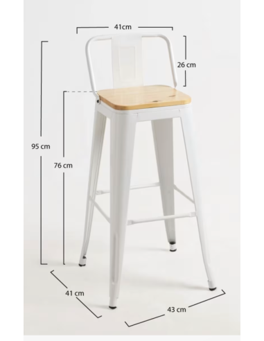 taburete de bar de metal blanco mate con...
