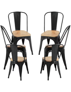 Sillas Industriales Tolix Negro con Asiento de Madera...