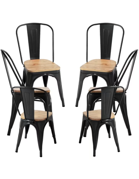 Sillas Industriales Tolix Negro con Asiento de Madera 44x43x84cm pack 6 sillas
