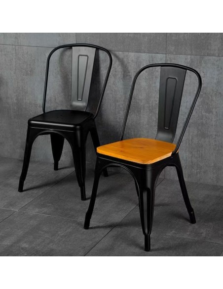 Sillas Industriales Tolix Negro con Asiento de Madera 44x43x84cm pack 6 sillas