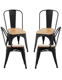 Sillas Industrial tolix Negro con Asiento de Madera...