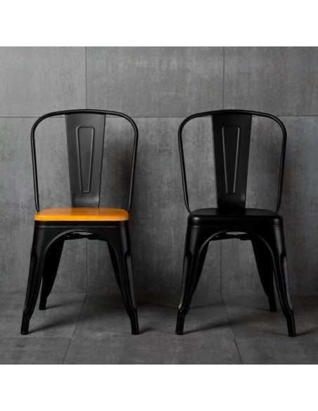 Sillas Industrial tolix Negro con Asiento de Madera 44x43x84cm pack 4 sillas