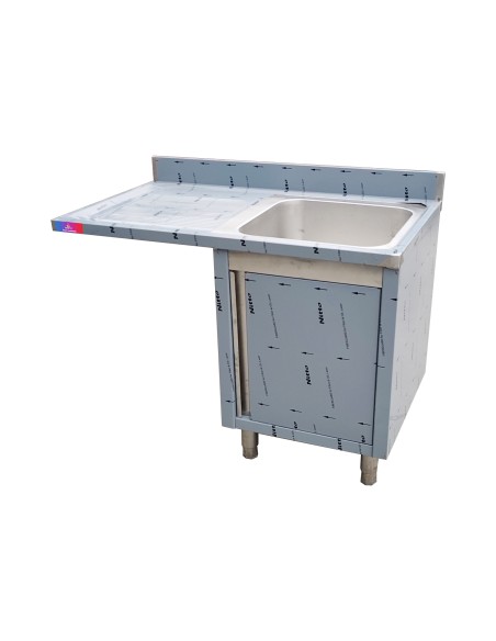 Fregadero industrial de acero inoxidable 1 senos 1 escurridor y muble en acero inoxidable 1200 x 700 x 850 + 100 mm