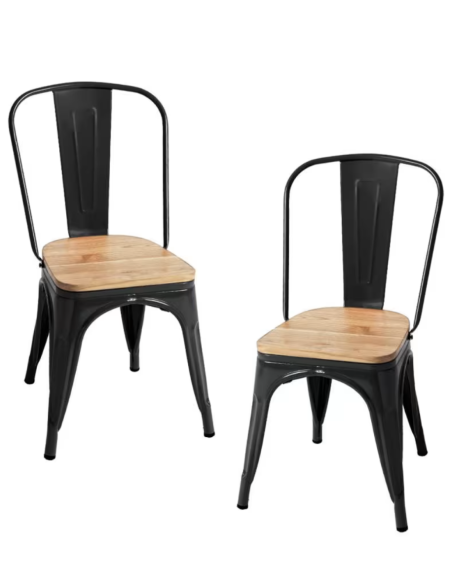 Sillas Industrial Tolix Negro con Asiento de Madera 44x43x84cm Pack 4