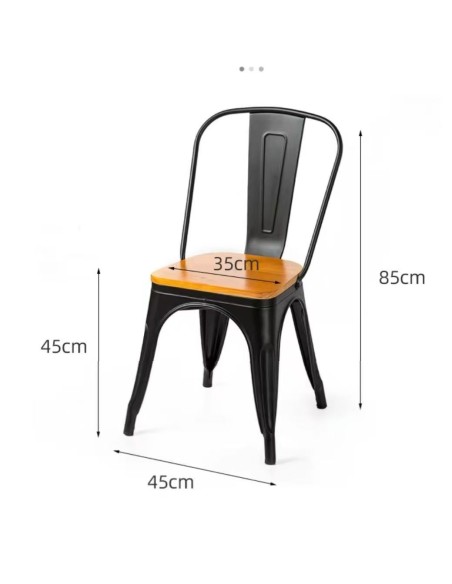 Sillas Industrial Tolix Negro con Asiento de Madera 44x43x84cm Pack 4