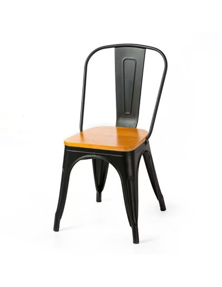 Sillas Industrial Tolix Negro con Asiento de Madera 44x43x84cm Pack 4