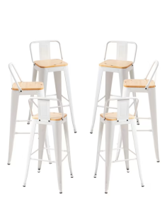 taburete de bar de metal blanco mate con asiento de...