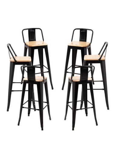 taburete de bar de metal negro mate con asiento...