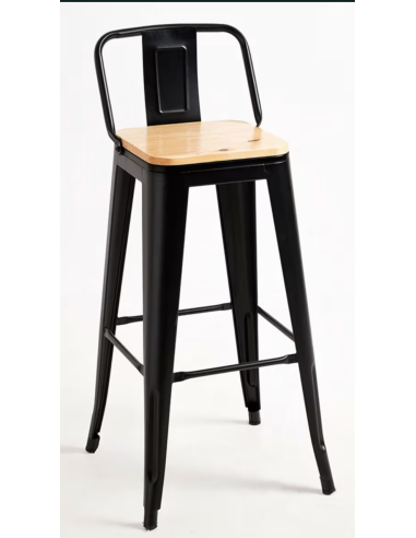 taburete de bar de metal negro mate con asiento...