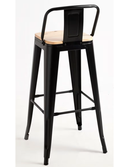 taburete de bar de metal negro mate con asiento de madera y respaldo 400 x 400 x 930 mm pack 6 unidades