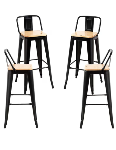 taburete de bar de metal negro mate con asiento...