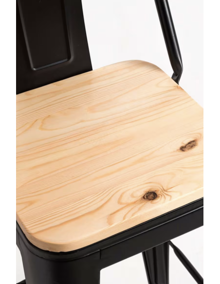 taburete de bar de metal negro mate con asiento de madera y respaldo 400 x 400 x 930 mm pack 4 unidades