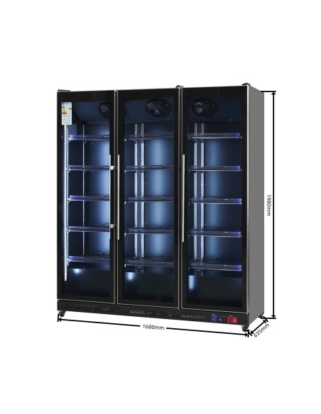 Armario expositor para bebidas refrigerado 3 puerta gran capacidad 1680 x 635 x 1990 mm 1500 litros ,Luz led multicolor