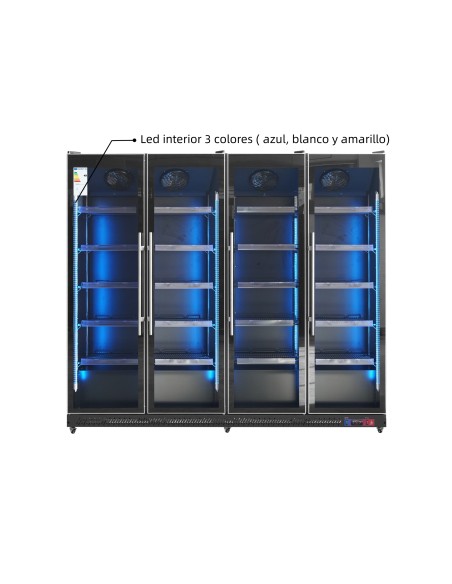 Armario expositor para bebidas refrigerado 3 puerta gran capacidad 1680 x 635 x 1990 mm 1500 litros ,Luz led multicolor