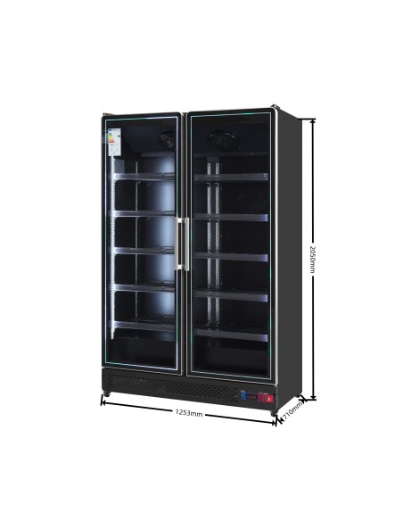 Armario expositor para bebidas refrigerado 2 puerta gran capacidad 1253x 710 x 2050 mm 1300 litros ,Luz led multicolor