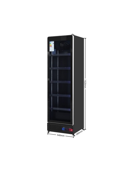 Armario expositor para bebidas refrigerado, SUBZERO 1 puerta gran capacidad 540 x 580 x 1920 mm 400 litros Luz led multicolor