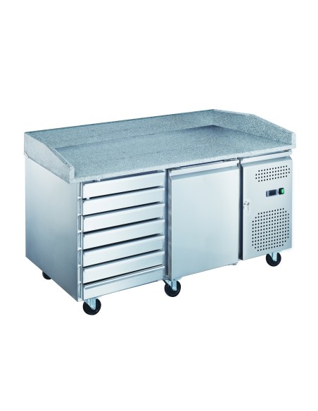 Mesa Pizzera Refrigerada de Preparación de 2 Puertas y 7 Cajones de 2025 x 800 x 1000 mm con vitrina ingredientes