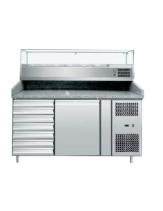 Mesa Pizzera Refrigerada de Preparación de 1 Puerta y 7...