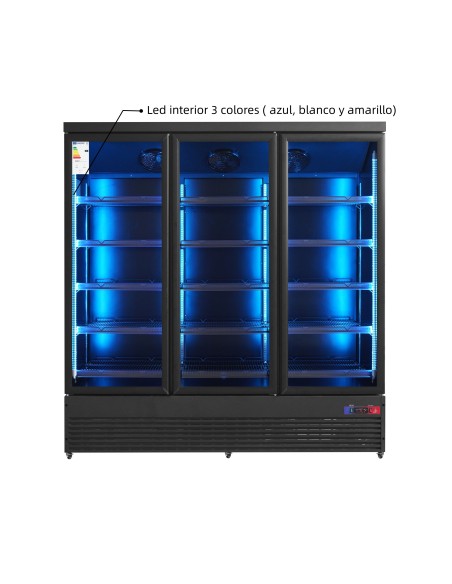 Armario expositor para bebidas refrigerado 3 puertas 1880 x 710 x 2090 mm 1800 litros refrigeración ventilada Luz led colorida