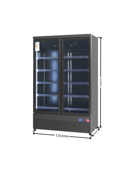 Armario expositor para bebidas refrigerado 2 puertas 1253 x 750 x 2080 mm 1300 litros Luz led multicolor