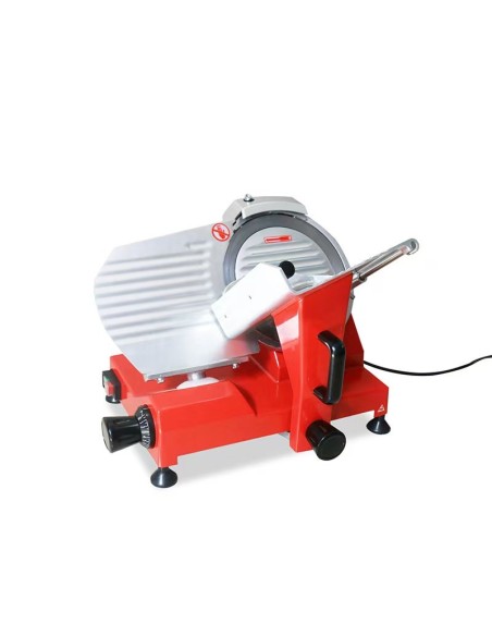 Cortadora de fiambres ,  profesional eléctrica, aluminio color rojo disco 250 mm 150 w