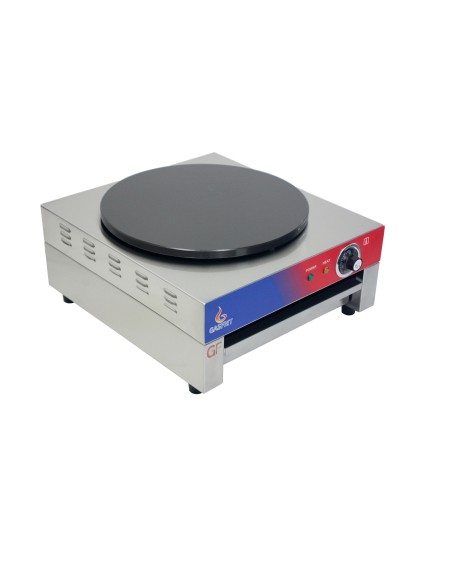 Crepera profesional electrica, 1 placa, acero inoxidable, recubierto teflón, 400 mm, 22.8 x 45 x 50 cm, hasta 300 °C, 3 kW