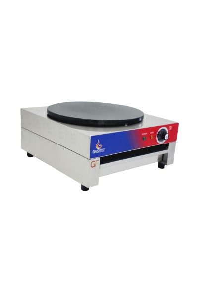Crepera profesional electrica, 1 placa, acero inoxidable, recubierto teflón, 400 mm, 22.8 x 45 x 50 cm, hasta 300 °C, 3 kW