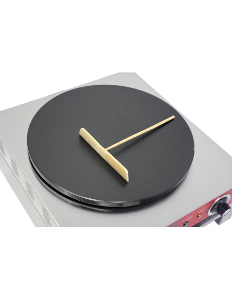 Crepera profesional electrica, 1 placa, acero inoxidable, recubierto teflón, 400 mm, 22.8 x 45 x 50 cm, hasta 300 °C, 3 kW