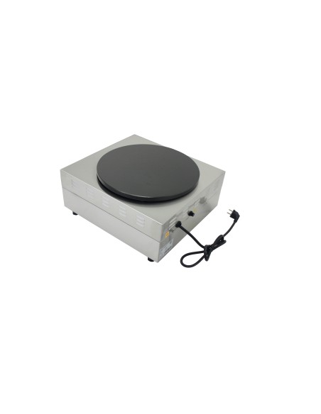 Crepera profesional electrica, 1 placa, acero inoxidable, recubierto teflón, 400 mm, 22.8 x 45 x 50 cm, hasta 300 °C, 3 kW