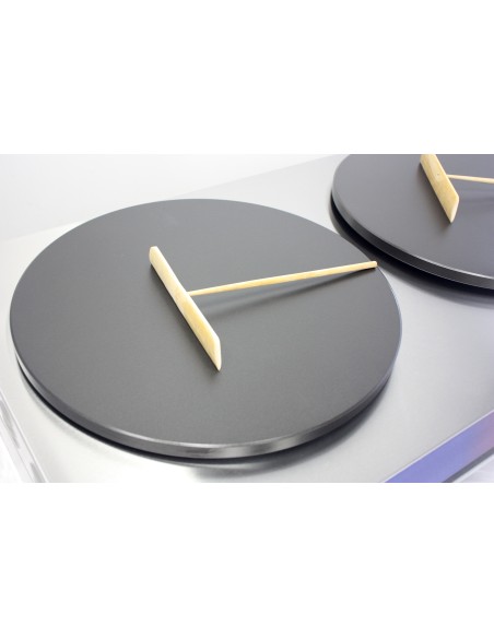 Crepera profesional electrica, 2 placa, acero inoxidable, recubierto teflón, 400 mm, 89 x 49 x 22.5 cm, hasta 300 °C, 6 kW