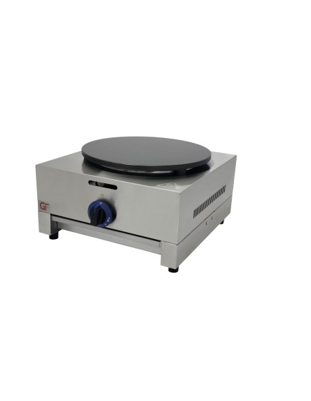 Crepera profesional a gas, 1 placa, acero inoxidable, recubierto teflón, 400 mm, 450 x 490 x 260 mm, hasta 300 °C, 3,5 kW