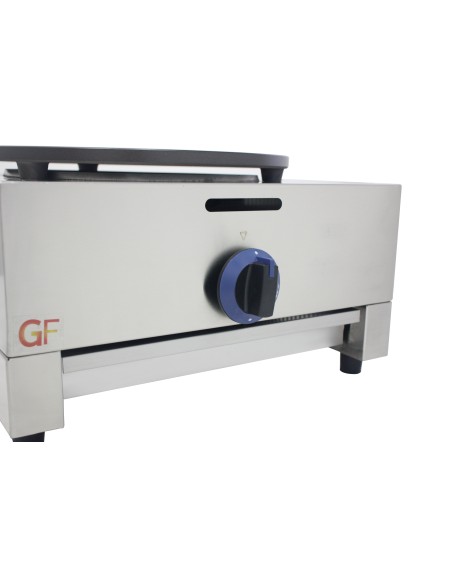 Crepera profesional a gas, 1 placa, acero inoxidable, recubierto teflón, 400 mm, 450 x 490 x 260 mm, hasta 300 °C, 3,5 kW