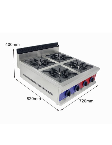 Cocina de encimera con Gas 4 fuegos , parrilla profesional industrial 720 x 825 x 420 mm