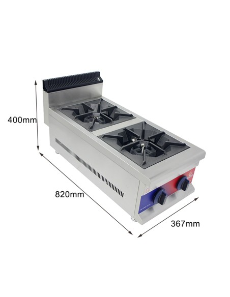 Cocina de encimera con Gas 2 fuegos , parrilla profesional industrial 365 x 825 x 420 mm