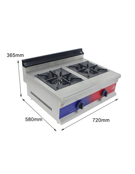 Cocina de encimera con Gas 2 fuegos , parrilla profesional industrial 720 x 475 x 420 mm