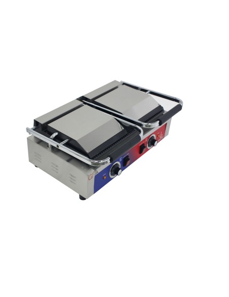 Grill eléctrico plancha de contacto doble profesional de 565 x 370 x 210 mm con termostato E.G.O