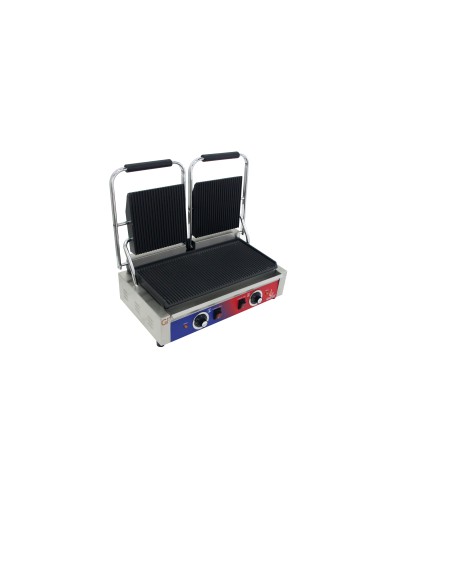 Grill eléctrico plancha de contacto doble profesional de 565 x 370 x 210 mm con termostato E.G.O