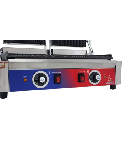 Grill eléctrico plancha de contacto doble profesional de 565 x 370 x 210 mm con termostato E.G.O