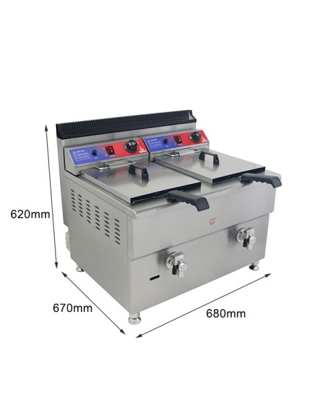 Freidora a Gas con grifo de 17 + 17 litros de 680x670x650 mm con termostato EGO