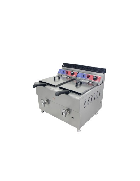 Freidora a Gas con grifo de 17 + 17 litros de 680x670x650 mm con termostato EGO