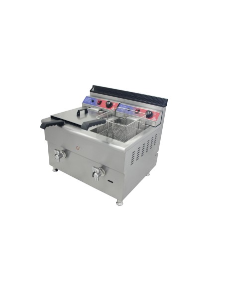 Freidora a Gas con grifo de 17 + 17 litros de 680x670x650 mm con termostato EGO