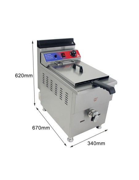 Freidora a Gas con grifo de 17 litros de 340x670x650 mm termostato EGO