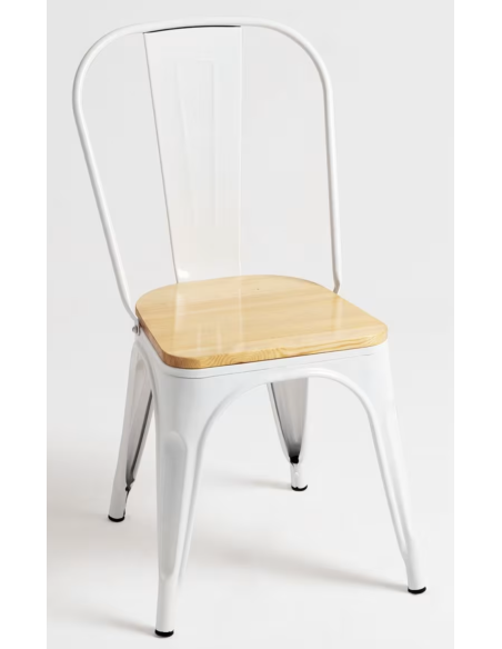 Pack 6 Sillas Industriales Strong | Acero con Asiento de Madera | Apilables | Color Blanco | Diseño Vintage-Industrial